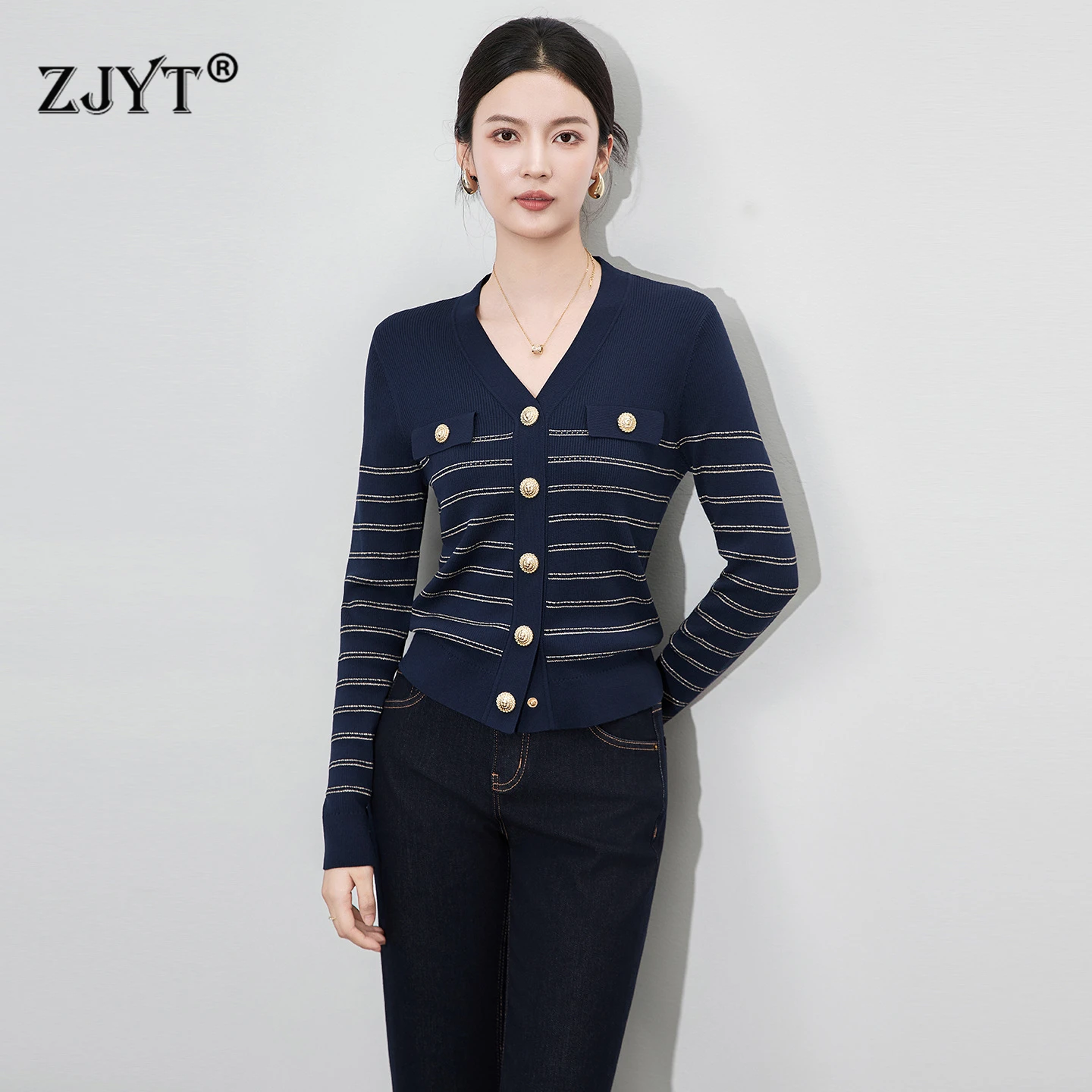 ZJYT Autumn Winter Women's Striped V Neck Cardigans Sweater Knitted Top Long Sleeve Elegant Female Knitwears Jersey 2025 Fashion
ZJYT Autumn Winter Women's Striped V Neck Cardigans Sweater Knitted Top Long Sleeve Elegant Female Knitwears Jersey 2025 Fashion