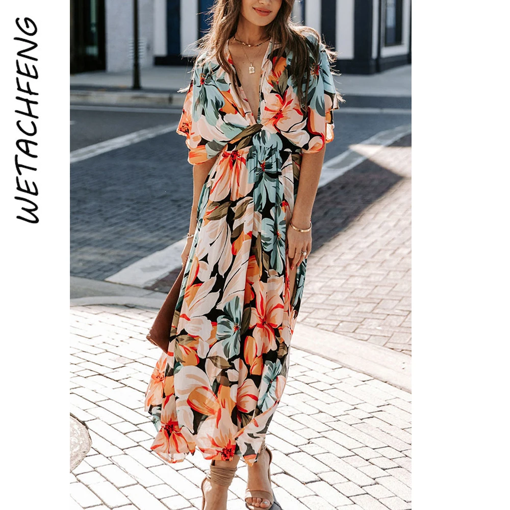 Deep V Neck Floral Boho Dress Women Summer Short Sleeve Split Sexy Party Evening Elegant Beach Maxi Lady Long Dress Clothing
Deep V Neck Floral Boho Dress Women Summer Short Sleeve Split Sexy Party Evening Elegant Beach Maxi Lady Long Dress Clothing