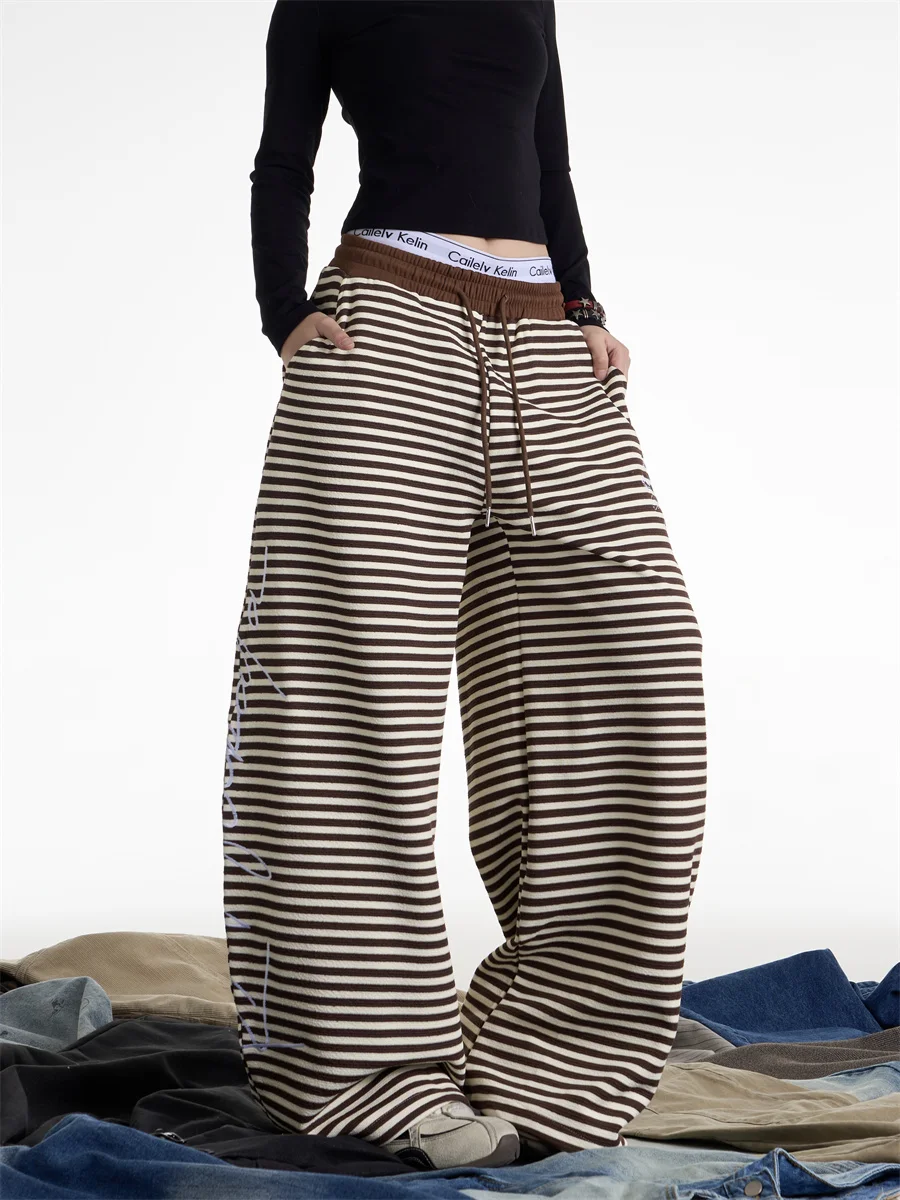 American Style Casual Loose Women's Wide Leg Pants Striped Drawstring Loose Drapey Straight Floor-Length Casual Trousers
American Style Casual Loose Women's Wide Leg Pants Striped Drawstring Loose Drapey Straight Floor-Length Casual Trousers