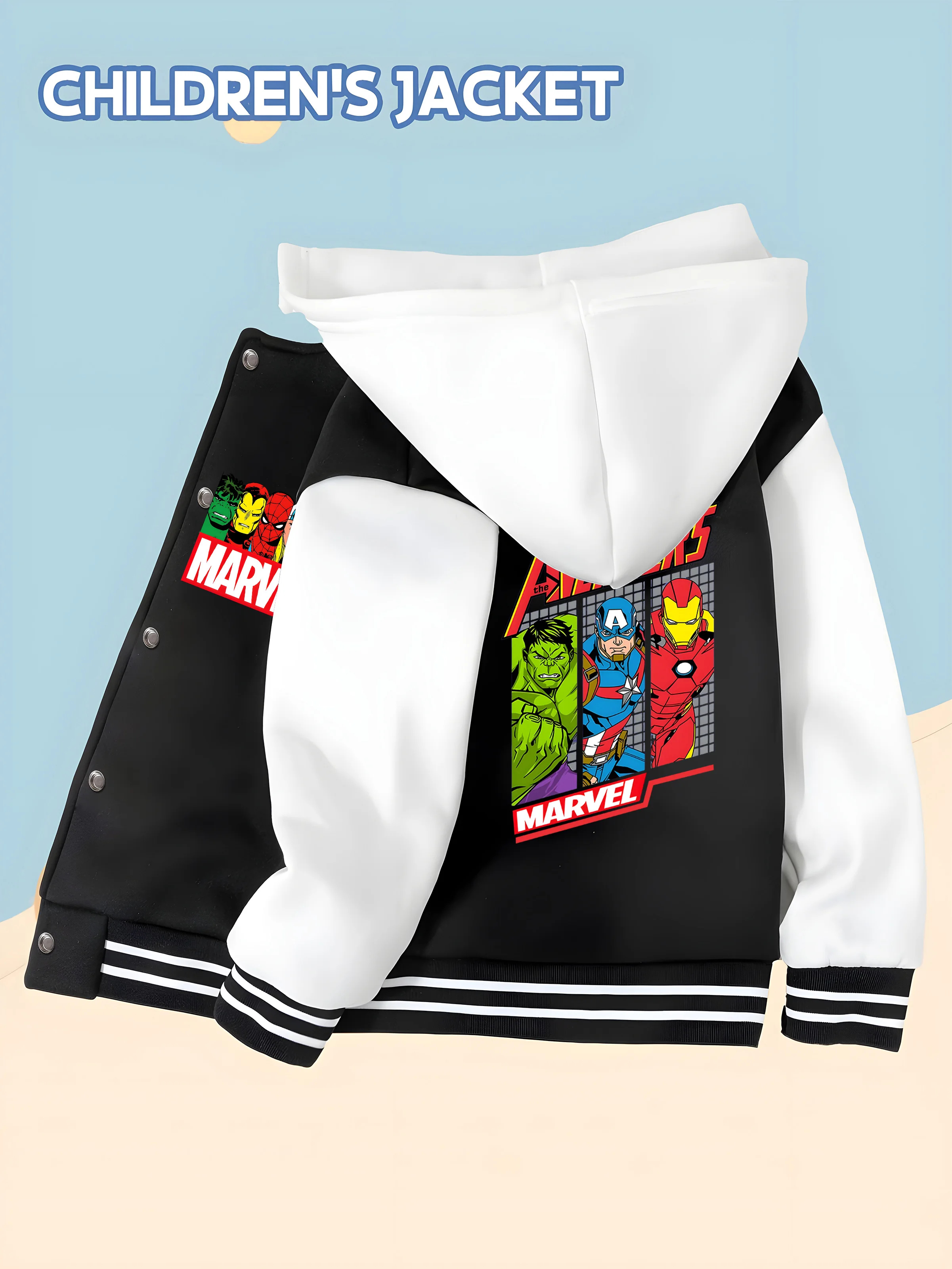 MINISO Baseball hooded Jacket - Avengers Heroes Array Print, Double-sided Pattern Design, Soft and Comfortable Fabric, Fashionab 
MINISO Baseball hooded Jacket - Avengers Heroes Array Print, Double-sided Pattern Design, Soft and Comfortable Fabric, Fashionab