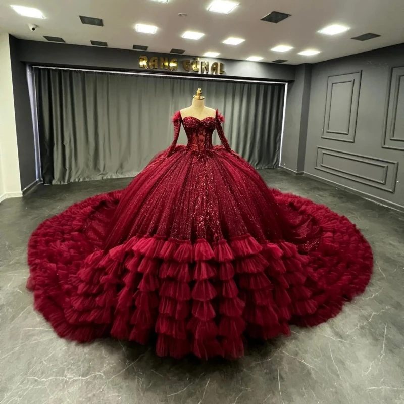 Customized Shiny Red Quinceanera Dresses Off the Shoulder sequin applique Long tail Lace layering Vestido 15 Quinceanera
Customized Shiny Red Quinceanera Dresses Off the Shoulder sequin applique Long tail Lace layering Vestido 15 Quinceanera
