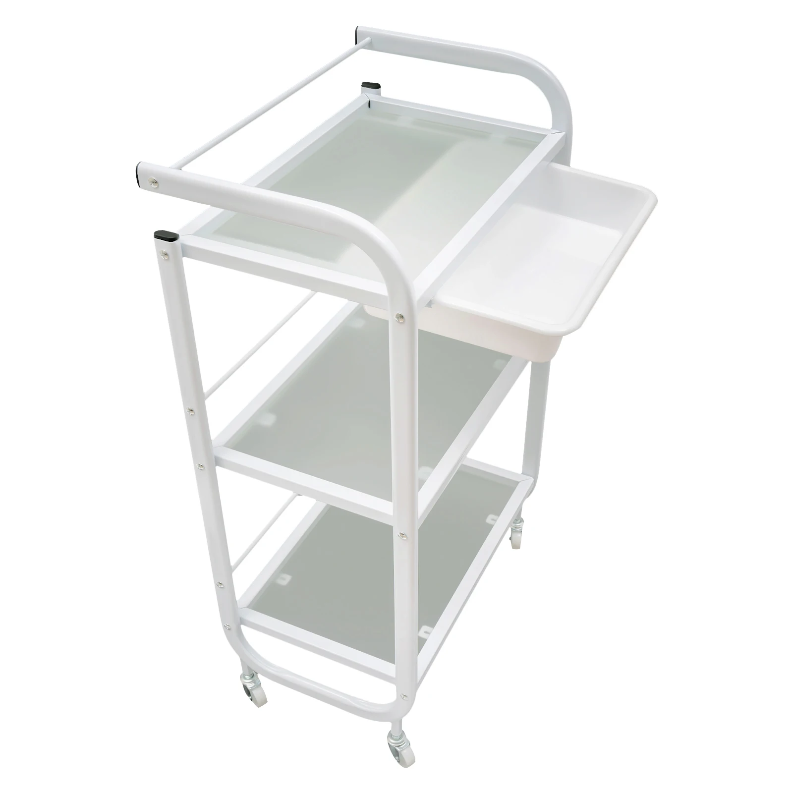 Meal Frame Rolling Trolley Cart with 3-Tiers and 1 Drawer for Storage Classic Design for Spar Nail Salon and Hairdresser
Meal Frame Rolling Trolley Cart with 3-Tiers and 1 Drawer for Storage Classic Design for Spar Nail Salon and Hairdresser