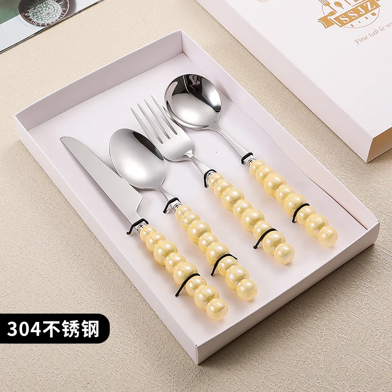 Sus304 Knife, Fork, and Spoon Cutlery Set Creativity Pearl Handle Household Western Tableware Steak Knife and Fork Dessert Spoon
Sus304 Knife, Fork, and Spoon Cutlery Set Creativity Pearl Handle Household Western Tableware Steak Knife and Fork Dessert Spoon