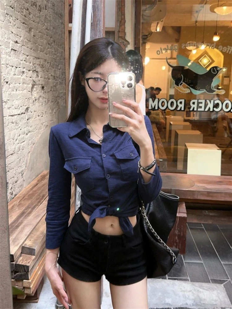 Deeptown Vintage Navy Blue Shirts Women Sexy Elegant White Long Sleeve Pocket Korean Fashion Blouses Slim Casual Office Lady
Deeptown Vintage Navy Blue Shirts Women Sexy Elegant White Long Sleeve Pocket Korean Fashion Blouses Slim Casual Office Lady