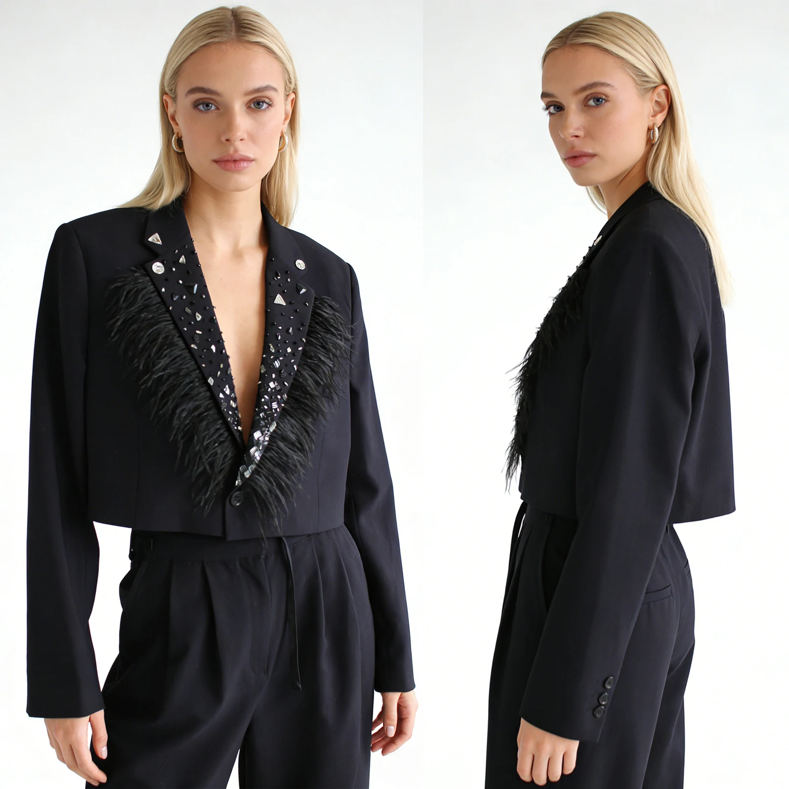 Feather Beaded Lapel Women Blazer Sets 2 Piece Slim Fit Birthday Party Lady Suits Customized Wedding Guest Party Outfit
Feather Beaded Lapel Women Blazer Sets 2 Piece Slim Fit Birthday Party Lady Suits Customized Wedding Guest Party Outfit