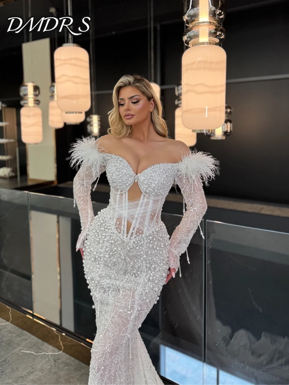 Charming Mermaid Wedding Dress Elegant Off-shoulder Bridal Gown Dress Charming Pearl Floor Length Bridal Gown Customized
Charming Mermaid Wedding Dress Elegant Off-shoulder Bridal Gown Dress Charming Pearl Floor Length Bridal Gown Customized