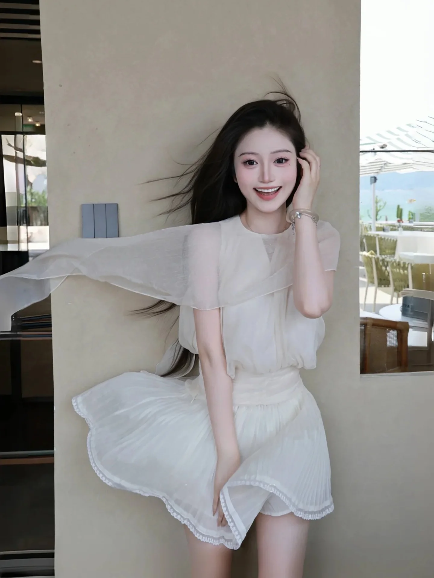 Vacation Style Women's Shawl Chiffon Shirt Top Layered Inner Lace Trim Skirt Two Piece Set Summer Fashion Outfit
Vacation Style Women's Shawl Chiffon Shirt Top Layered Inner Lace Trim Skirt Two Piece Set Summer Fashion Outfit