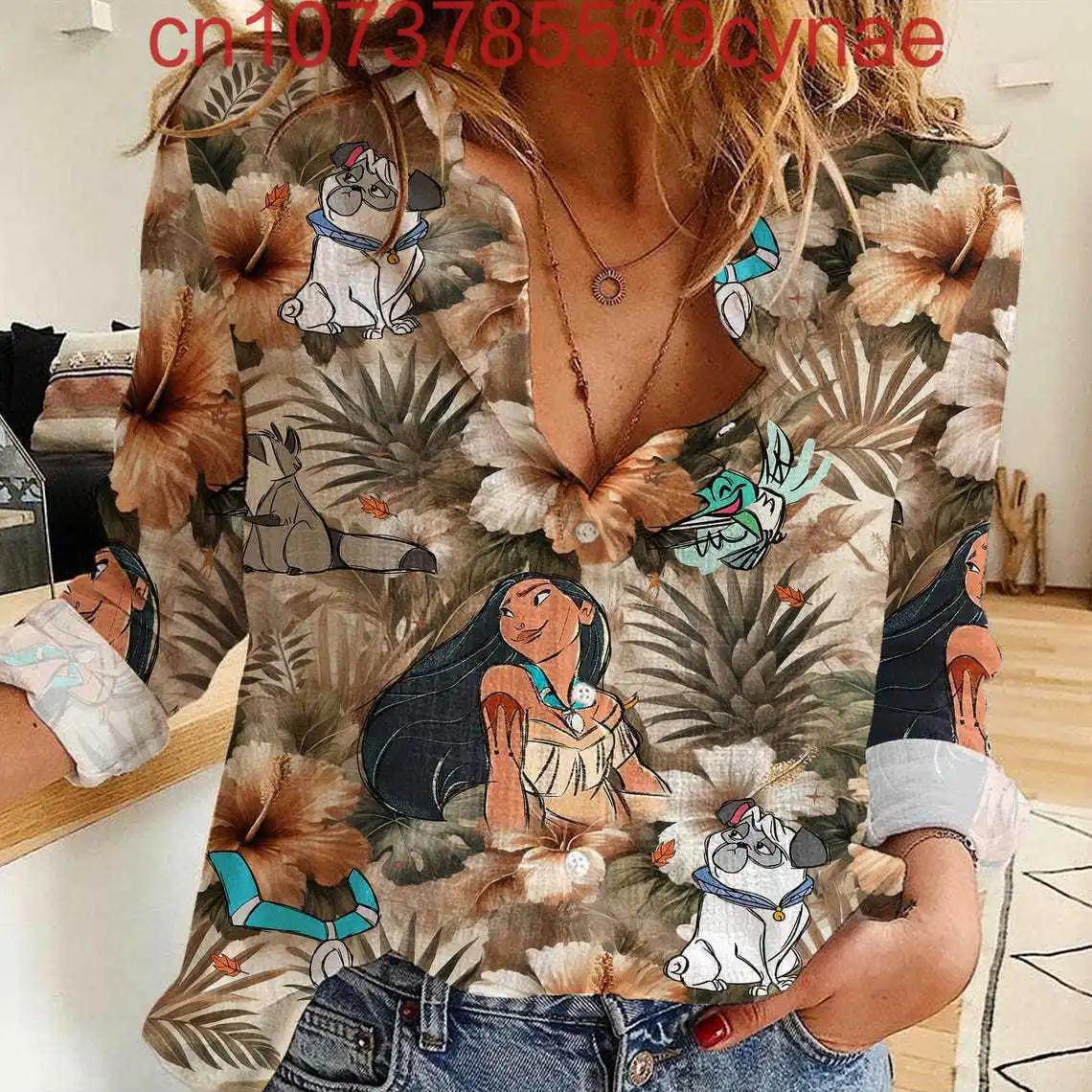 Женская льняная повседневная рубашка Disney Pocahontas, новинка лета 2024, женские блузки с длинными рукавами в стиле ретро с 3D принтом, рубашка
Женская льняная повседневная рубашка Disney Pocahontas, новинка лета 2024, женские блузки с длинными рукавами в стиле ретро с 3D принтом, рубашка