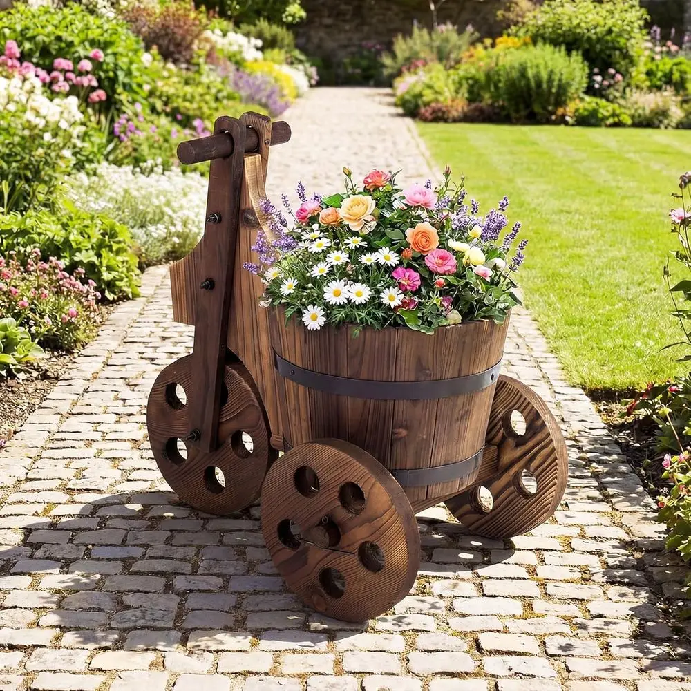 Wooden Wagon Planter with Wheels, Rustic Wood Plant Stand with 3 Wheels & Drainage Hole or lowers Herbs Vegetables, Indoor Outdo
Wooden Wagon Planter with Wheels, Rustic Wood Plant Stand with 3 Wheels & Drainage Hole or lowers Herbs Vegetables, Indoor Outdo