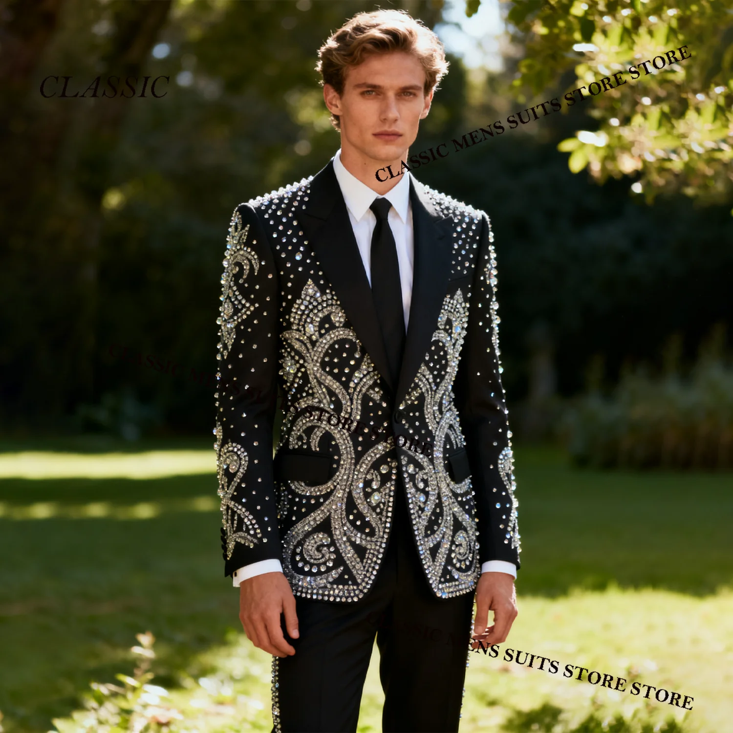 Sparkle Metallic Jewelry Ornament Tuxedo Men Suits 2 Piece Wedding Groom Male Prom Blazer Slim Party Ternos Completo Customized
Sparkle Metallic Jewelry Ornament Tuxedo Men Suits 2 Piece Wedding Groom Male Prom Blazer Slim Party Ternos Completo Customized