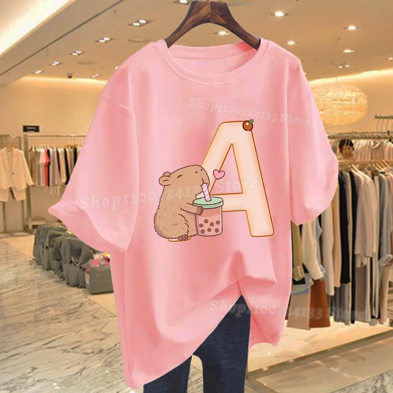 Capybara Women Adult T-shirt Cotton Kawaii Letters A-Z Anime Print Girls Y2K Trend Tee Shirt Short Sleeve Summer Tops Party Gift
Capybara Women Adult T-shirt Cotton Kawaii Letters A-Z Anime Print Girls Y2K Trend Tee Shirt Short Sleeve Summer Tops Party Gift