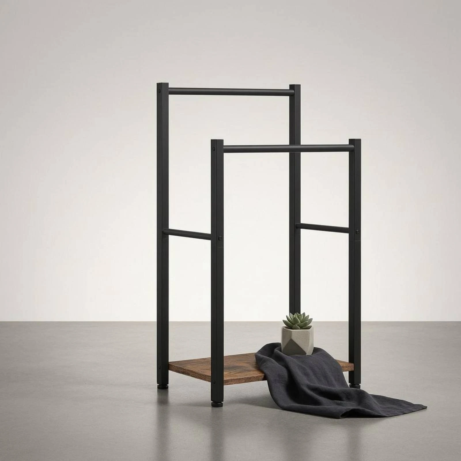 Freestanding Towel Rack Wood Grain Black Metal Towel Rack Rectangular Base Space Saving
Freestanding Towel Rack Wood Grain Black Metal Towel Rack Rectangular Base Space Saving