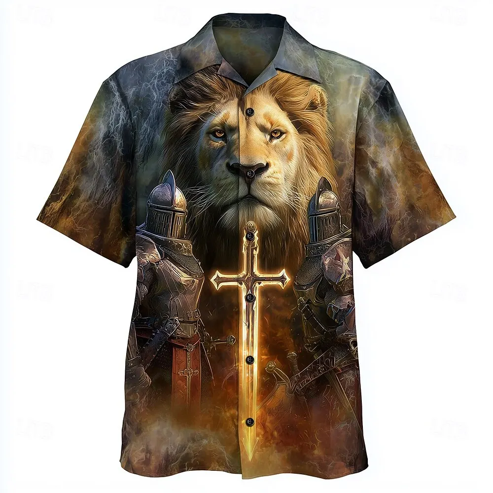 Men's Collar Short Sleeve Shirt Lion Knights Templar Cross 3D Print Button Up Retro Casual Wear Orange Gray Spring Summer
Men's Collar Short Sleeve Shirt Lion Knights Templar Cross 3D Print Button Up Retro Casual Wear Orange Gray Spring Summer