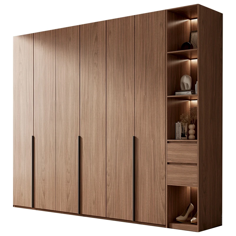 Walnut color wardrobe door to top household bedroom modern simple solid wood storage combination wardrobe
Walnut color wardrobe door to top household bedroom modern simple solid wood storage combination wardrobe