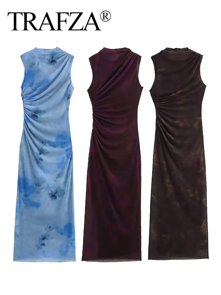 TRAFZA Women Fashion Slim Sexy Zipper Fit Printed Pleated Dress Female Summer Chic Casual Sleeveless Long Ankle Length Dress
TRAFZA Women Fashion Slim Sexy Zipper Fit Printed Pleated Dress Female Summer Chic Casual Sleeveless Long Ankle Length Dress