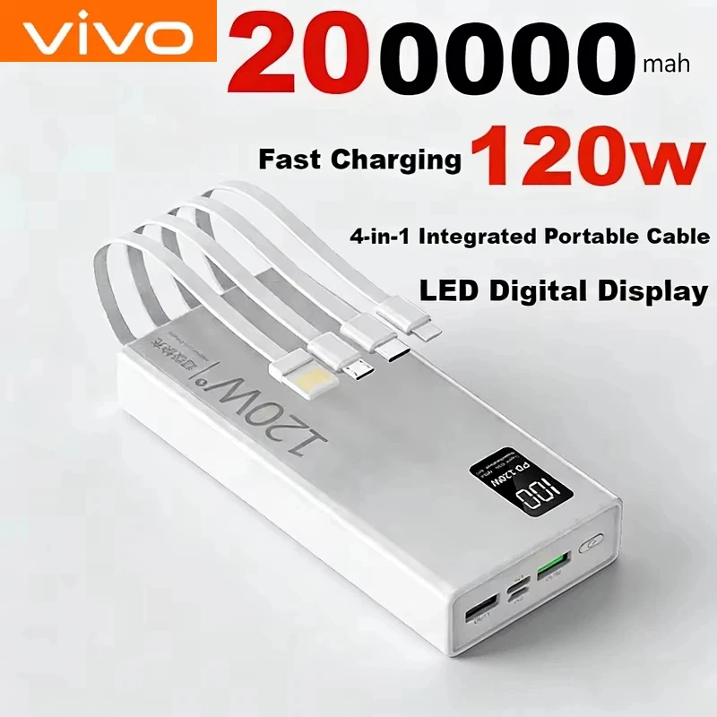 Портативный внешний аккумулятор VIVO 120W 200000 мАч с высокой емкостью и кабелями 4-в-1 для быстрой зарядки, портативное зарядное устройство для iPhone и Samsung
Портативный внешний аккумулятор VIVO 120W 200000 мАч с высокой емкостью и кабелями 4-в-1 для быстрой зарядки, портативное зарядное устройство для iPhone и Samsung
