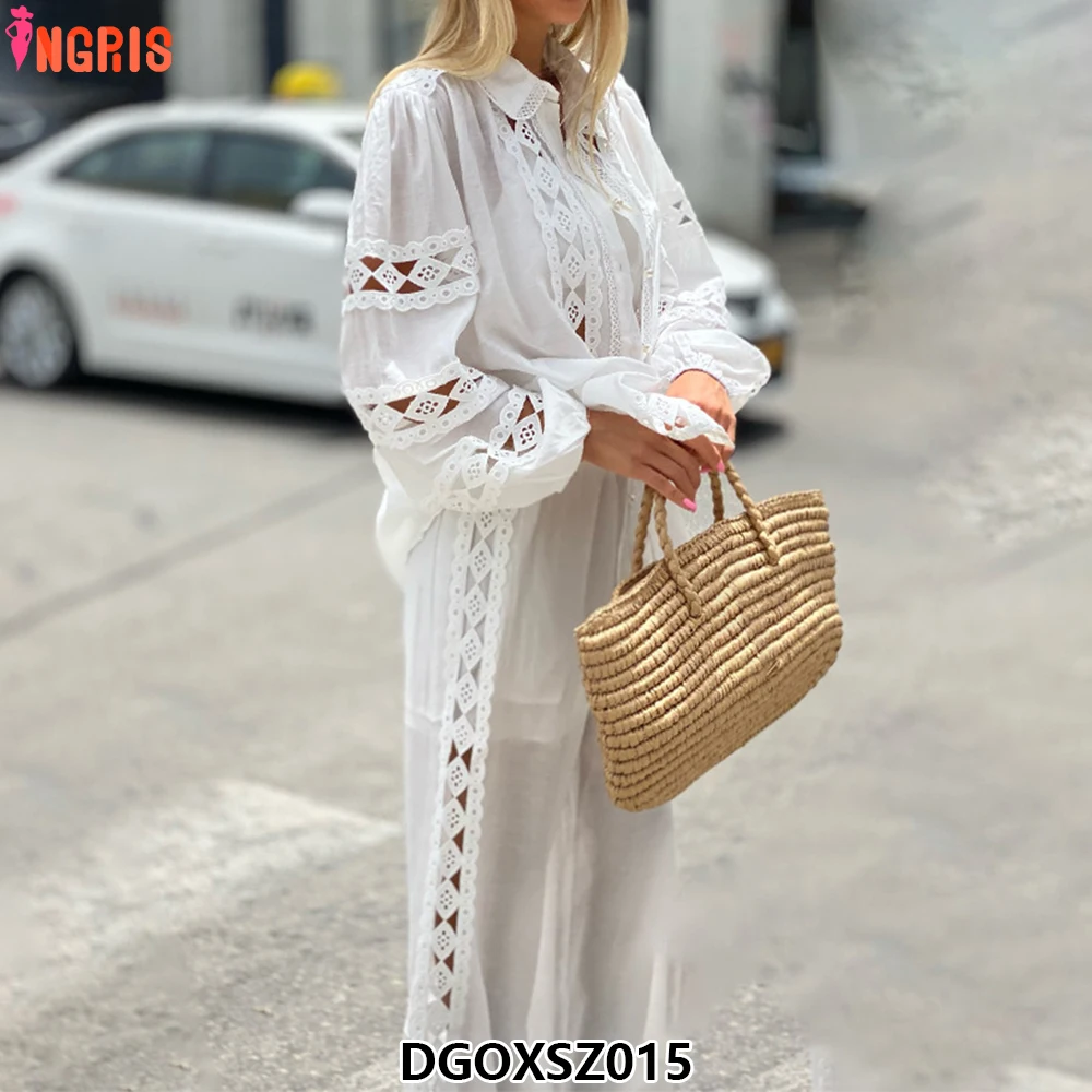 Solid color stitching lace two-piece suit for women new fashion lapel shirt high waist straight pants suit-DGOXSZ015
Solid color stitching lace two-piece suit for women new fashion lapel shirt high waist straight pants suit-DGOXSZ015