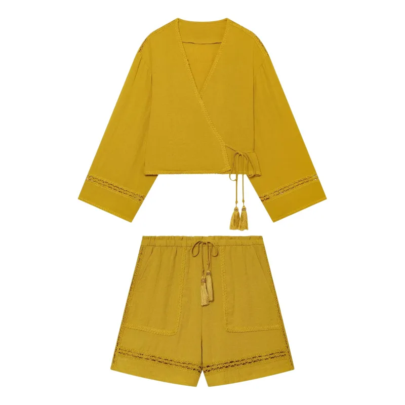 Dave&di V-neck Beaded Lace Up Hollow Jacket Shorts New Two Piece Set Women's Suit Ropa Mujer
Dave&di V-neck Beaded Lace Up Hollow Jacket Shorts New Two Piece Set Women's Suit Ropa Mujer