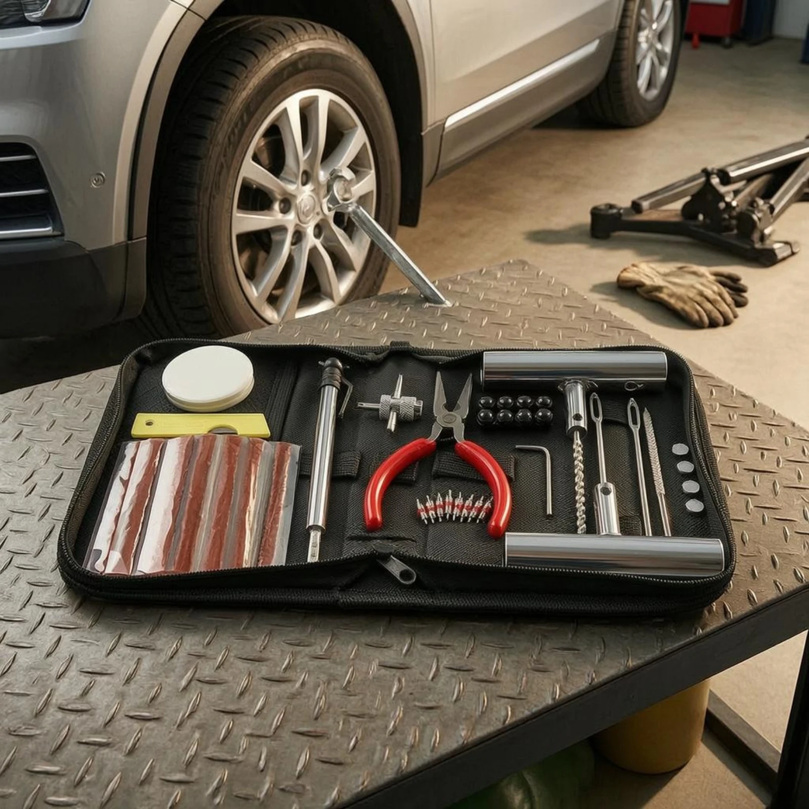 46-Piece Tire Repair Kit Vacuum Tire Puncture Repair Kit Vehicle Maintenance Metal T-Handle Tools Allall-in-All-in-Single
46-Piece Tire Repair Kit Vacuum Tire Puncture Repair Kit Vehicle Maintenance Metal T-Handle Tools Allall-in-All-in-Single