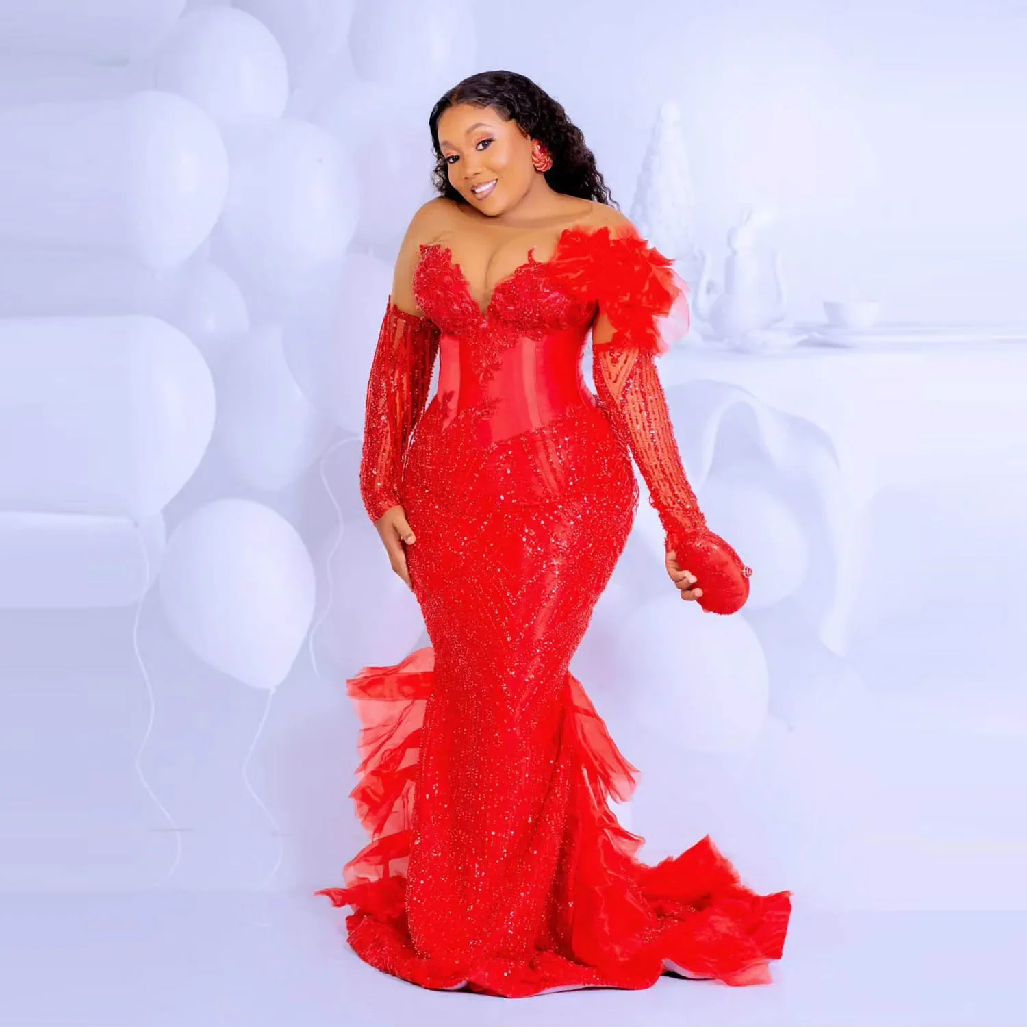 2026 Plus Size Mermaid Prom Dress Aso Ebi Evening Gown with Beads Tassels Long Sleeves Women's Party Vestidos
2026 Plus Size Mermaid Prom Dress Aso Ebi Evening Gown with Beads Tassels Long Sleeves Women's Party Vestidos