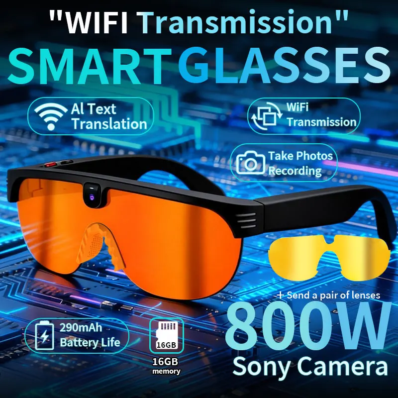 AI WIFI 800W Camera Glasses Men Color-Changing Smart Translation Glasses Photo Video Recording Waterproof Call Smart Sunglasses
AI WIFI 800W Camera Glasses Men Color-Changing Smart Translation Glasses Photo Video Recording Waterproof Call Smart Sunglasses