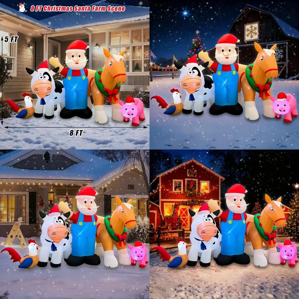 8-Foot LED-Illuminated Inflatable Santa Farm Scene with Horse, Pig, Cow, and Rooster for Christmas Decor
8-Foot LED-Illuminated Inflatable Santa Farm Scene with Horse, Pig, Cow, and Rooster for Christmas Decor