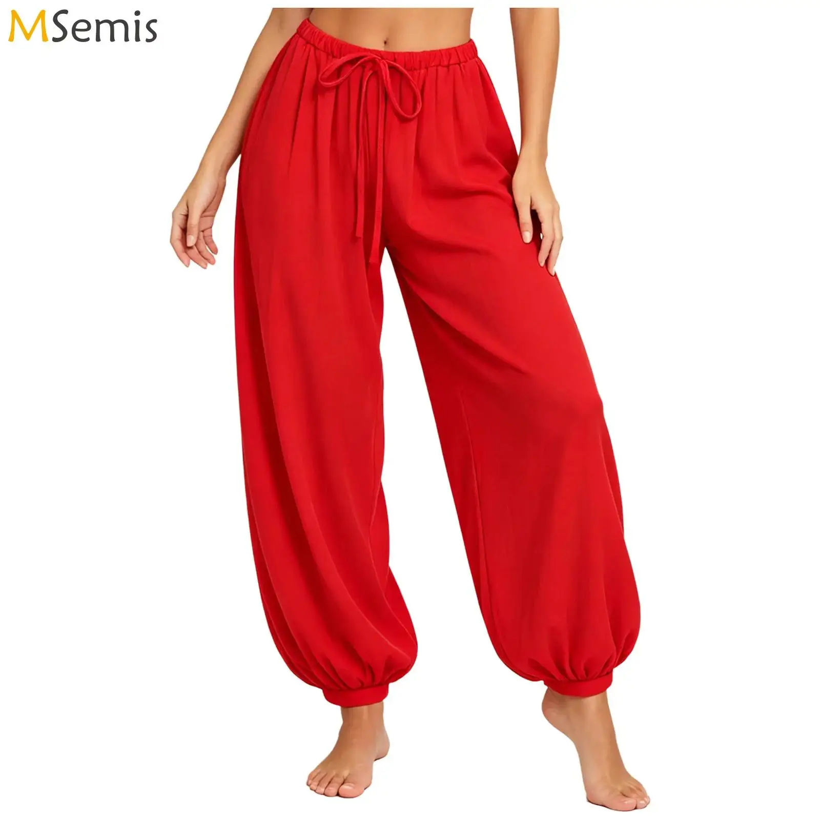 Womens Solid Color Arab Lantern Pants Long Pumpkin Bloomers Belly Dance Costume Elastic Waistband Lantern Pants with Drawstring
Womens Solid Color Arab Lantern Pants Long Pumpkin Bloomers Belly Dance Costume Elastic Waistband Lantern Pants with Drawstring