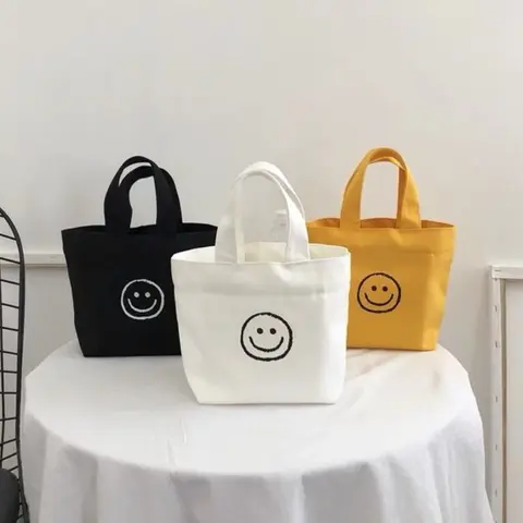 2025 Ladies' Korean Style Smiley Face Mini Shopping Bag Fashionable Mobile Phone Bag Casual Handbag Storage Bag Beach Travel Bag