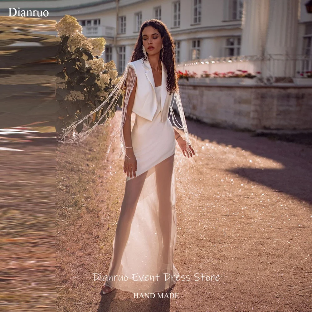 Dianruo Luxury Bead Chain Wedding Dress Illusion Handmade Vestido De Noiva Sleeveless Asymmetrical Evening Dress Customized
Dianruo Luxury Bead Chain Wedding Dress Illusion Handmade Vestido De Noiva Sleeveless Asymmetrical Evening Dress Customized