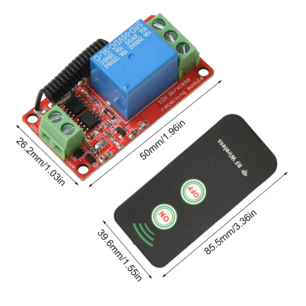 DC 5V 12V 24V Wireless Remote Control Receiver Switch 1 Channel 433MHz Relay Module Jog Self-locking Interlock Mode