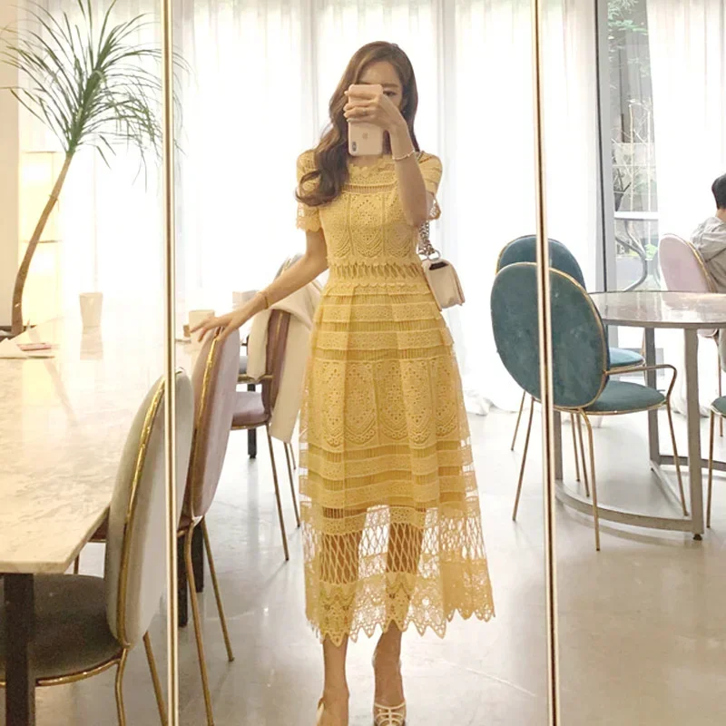 Long Lace Dress for Women 2024 Summer Dresses Yellow Short Sleeve Embroidery Stripe Evening Party Midi Outfits
Long Lace Dress for Women 2024 Summer Dresses Yellow Short Sleeve Embroidery Stripe Evening Party Midi Outfits