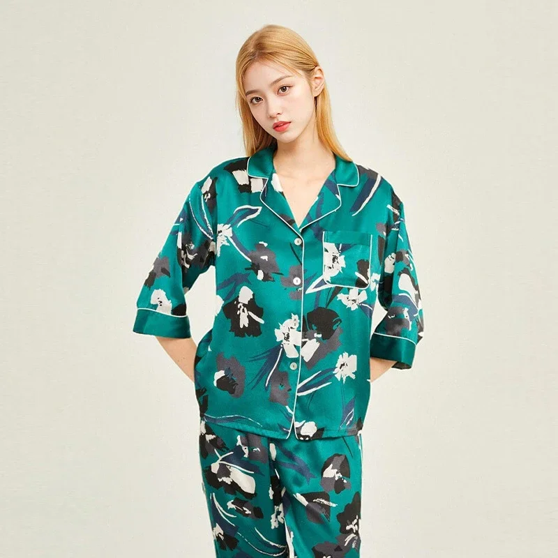 Floral Printing 100% Mulberry Silk Sleepwear Pyjamas Spring and Summer 19MM Real Silk Pajama Women's Two Pieces Set Nightwear PJ
Floral Printing 100% Mulberry Silk Sleepwear Pyjamas Spring and Summer 19MM Real Silk Pajama Women's Two Pieces Set Nightwear PJ