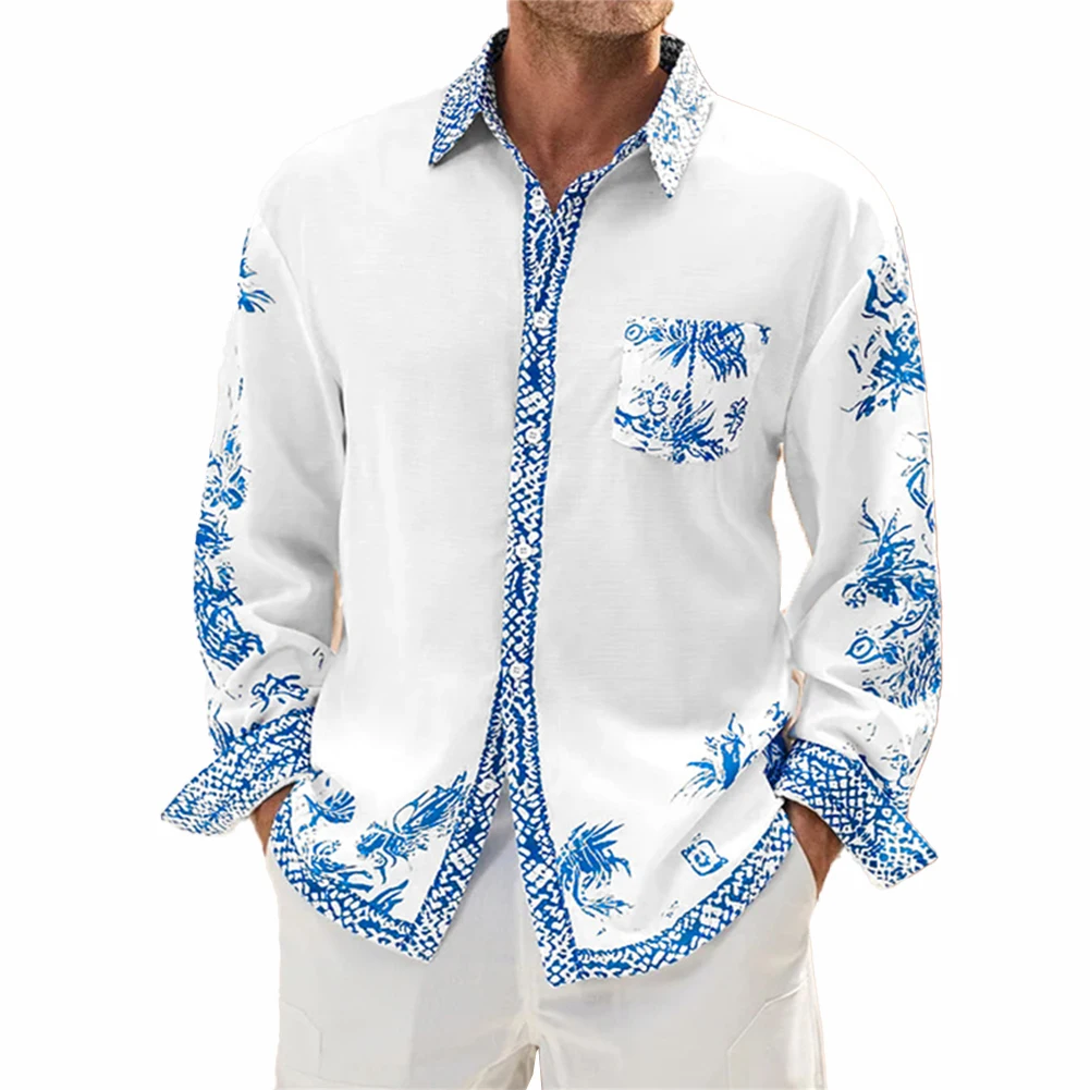 New Mens Print Long Sleeve Loose Patchwork Blouse Button Down Shirts Party T Dress Up Blue And White Porcelain Casual Male Shirt
New Mens Print Long Sleeve Loose Patchwork Blouse Button Down Shirts Party T Dress Up Blue And White Porcelain Casual Male Shirt