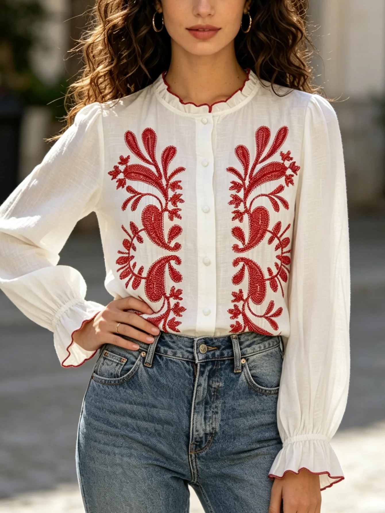 2026 Spring Fashion Printed Splicing Top Autumn Women's Clothing New Street Style Lace V-Neck Cardigan Flared Sleeve Shirt
2026 Spring Fashion Printed Splicing Top Autumn Women's Clothing New Street Style Lace V-Neck Cardigan Flared Sleeve Shirt