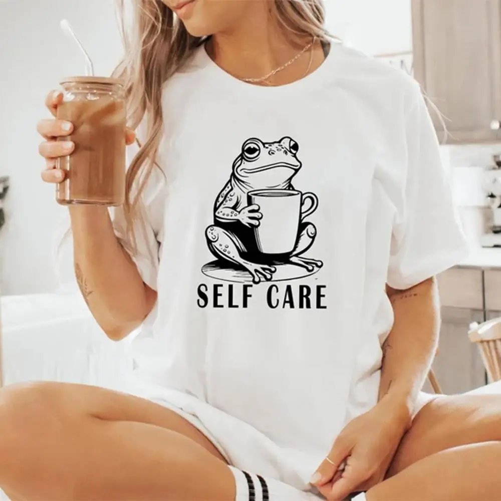 Self Care Frogs Drinking Coffee Prints Women T Shirt Casual Loose T-Shirts Breathable Cotton Short Sleeve Comfortable O-Neck Top
Self Care Frogs Drinking Coffee Prints Women T Shirt Casual Loose T-Shirts Breathable Cotton Short Sleeve Comfortable O-Neck Top