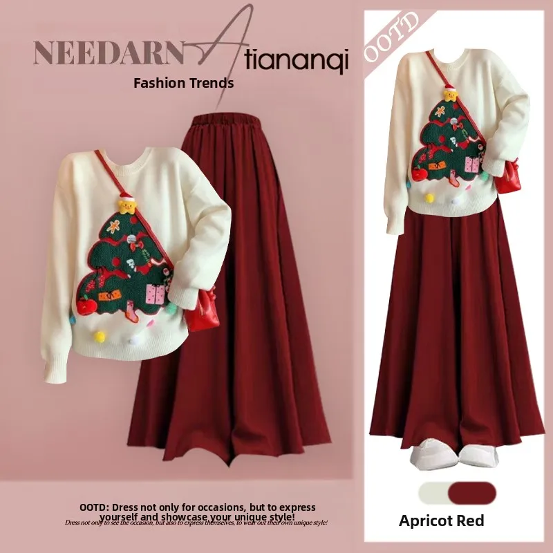 Cisas Theme Knitted Sweater And High Waist Skirt Two-Piece Set for Women Anti-Aging Red Color Fall Winter Faion Ensemble
Cisas Theme Knitted Sweater And High Waist Skirt Two-Piece Set for Women Anti-Aging Red Color Fall Winter Faion Ensemble