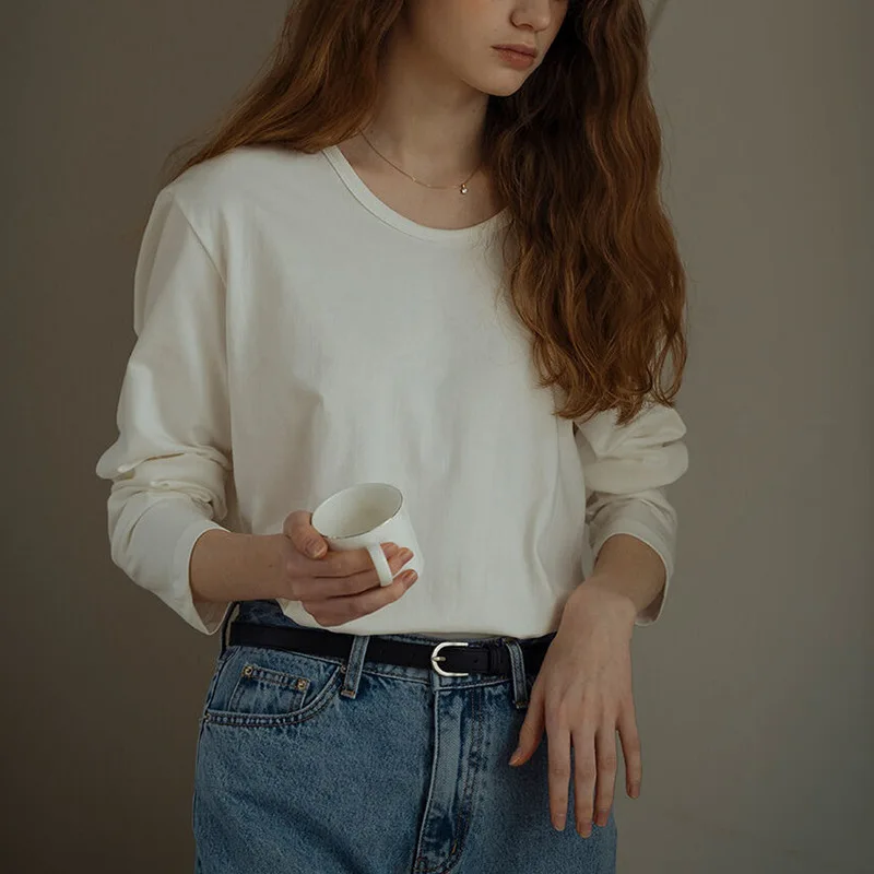 Casual 100% Cotton T-shirt for Women Round Neck Long Sleeve Top Basic Solid Color 2024 Early Autumn New Fashion White Black Tees
Casual 100% Cotton T-shirt for Women Round Neck Long Sleeve Top Basic Solid Color 2024 Early Autumn New Fashion White Black Tees