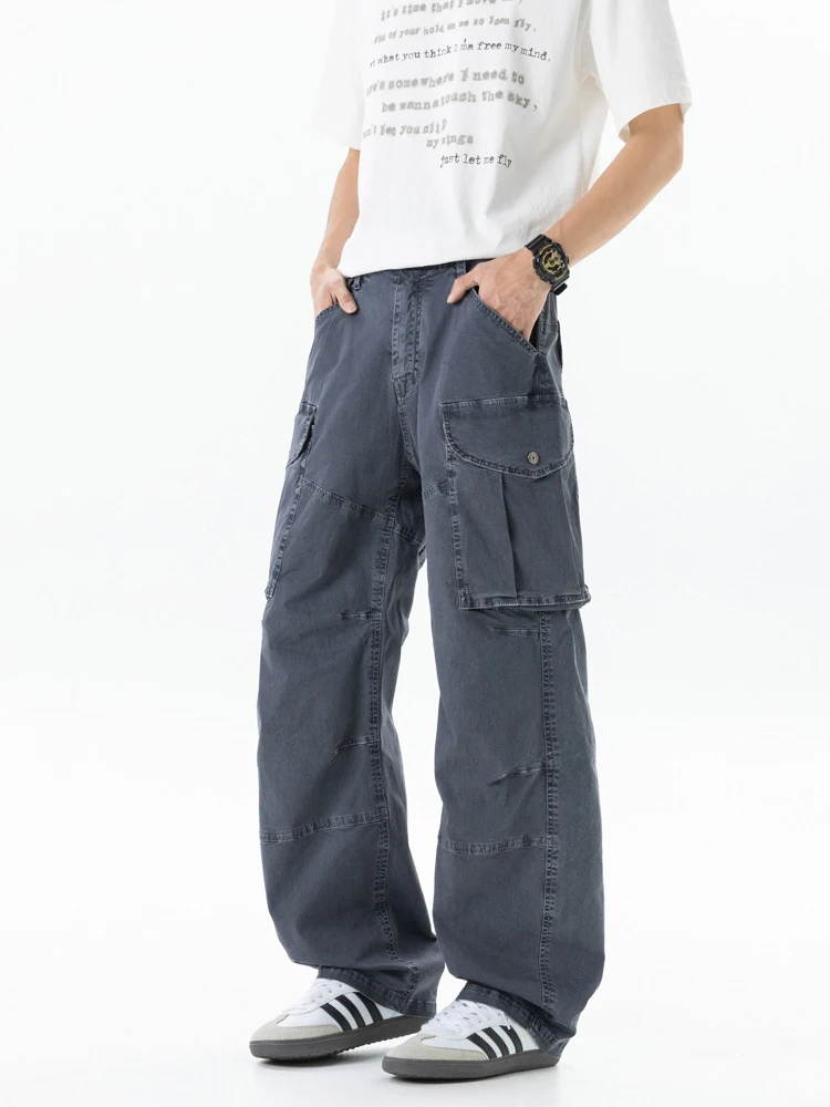 American retro khaki work pants men's loose straight leg multi pocket washed cotton wide leg casual pants high street trend
American retro khaki work pants men's loose straight leg multi pocket washed cotton wide leg casual pants high street trend