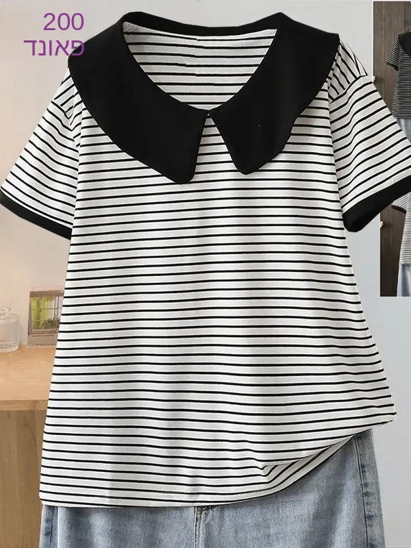 Summer plus Size Striped Top Women's Fashionable Slimming Belly Covering Short Sleeve Korean Style Loose Fit T-Shirt
Summer plus Size Striped Top Women's Fashionable Slimming Belly Covering Short Sleeve Korean Style Loose Fit T-Shirt