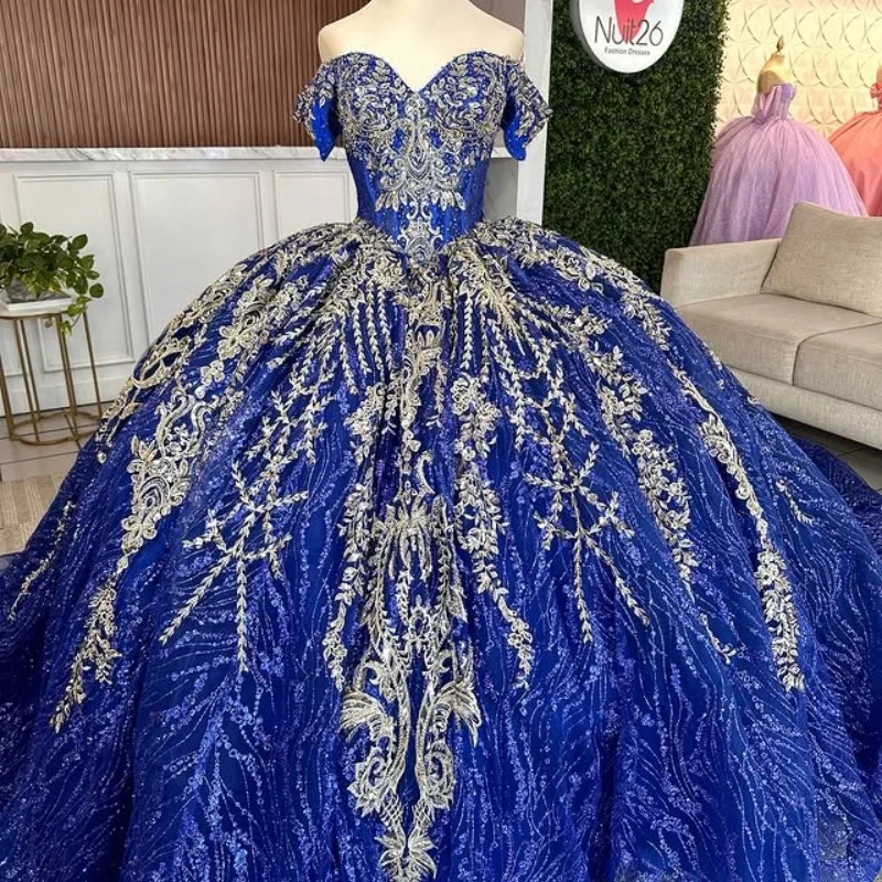 Customized BRIGHT BLUE Quinceanera Dresses Off the Shoulder Tull sequin applique ruffle Vestido De 15 Quinceanera
Customized BRIGHT BLUE Quinceanera Dresses Off the Shoulder Tull sequin applique ruffle Vestido De 15 Quinceanera