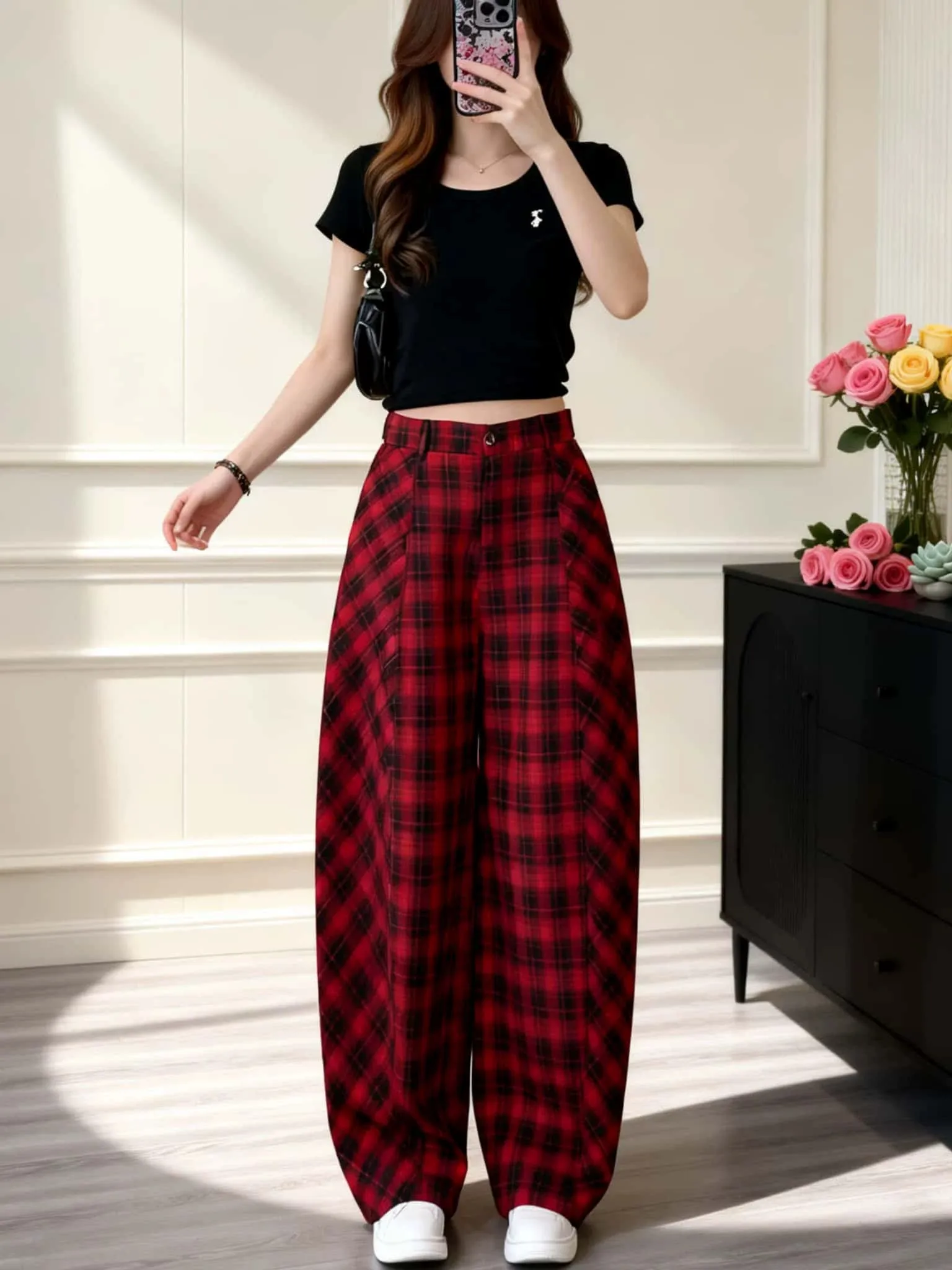 Casual Loose Wide Leg Pants Women's Red Plaid Banana Pants Summer Thin Style High Waist Comfortable Loose Fit Lazy Style
Casual Loose Wide Leg Pants Women's Red Plaid Banana Pants Summer Thin Style High Waist Comfortable Loose Fit Lazy Style