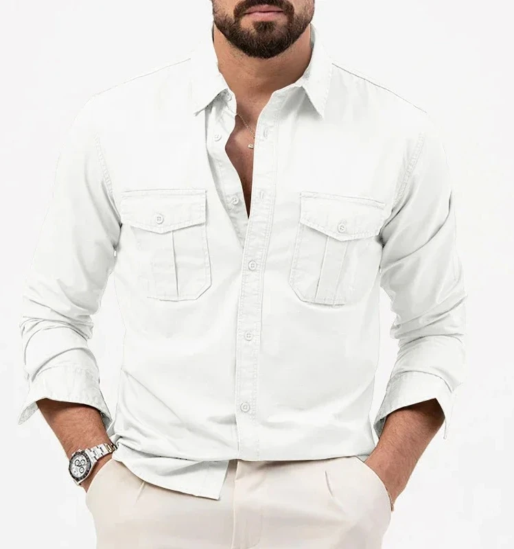 Spring and summer new and American men's shirt multi-pocket casual long-sleeved shirt
Spring and summer new and American men's shirt multi-pocket casual long-sleeved shirt