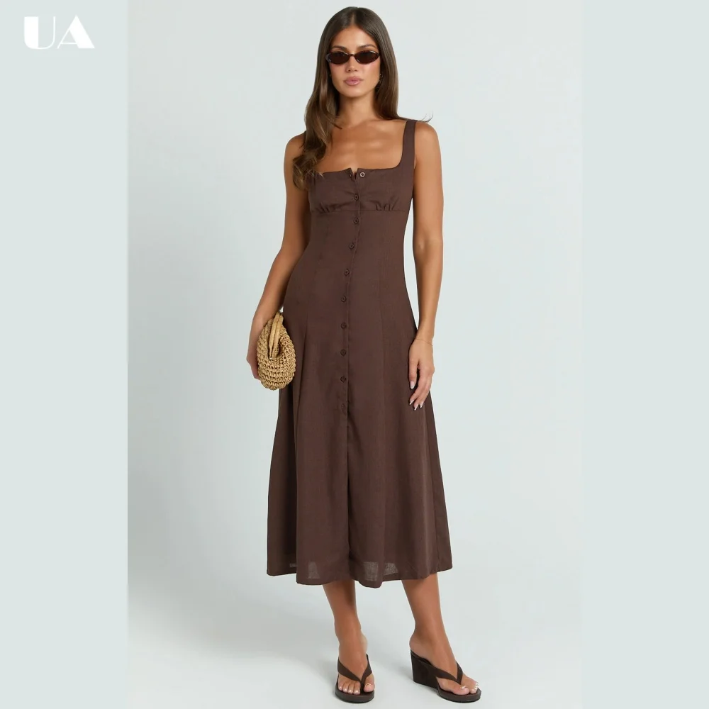 ULBYANRY Fashionable Square Neck Midi Dress for Woman, Trendy Single Breasted Daily Dress, Customized Sleeveless Party Dress
ULBYANRY Fashionable Square Neck Midi Dress for Woman, Trendy Single Breasted Daily Dress, Customized Sleeveless Party Dress