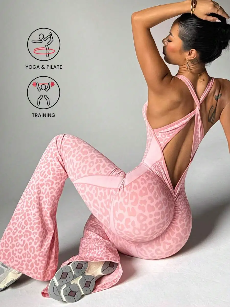 Leopard Print Twist Back V Neck Wide Leg Jumpsuit For Women Yoga Pilates Training
Leopard Print Twist Back V Neck Wide Leg Jumpsuit For Women Yoga Pilates Training