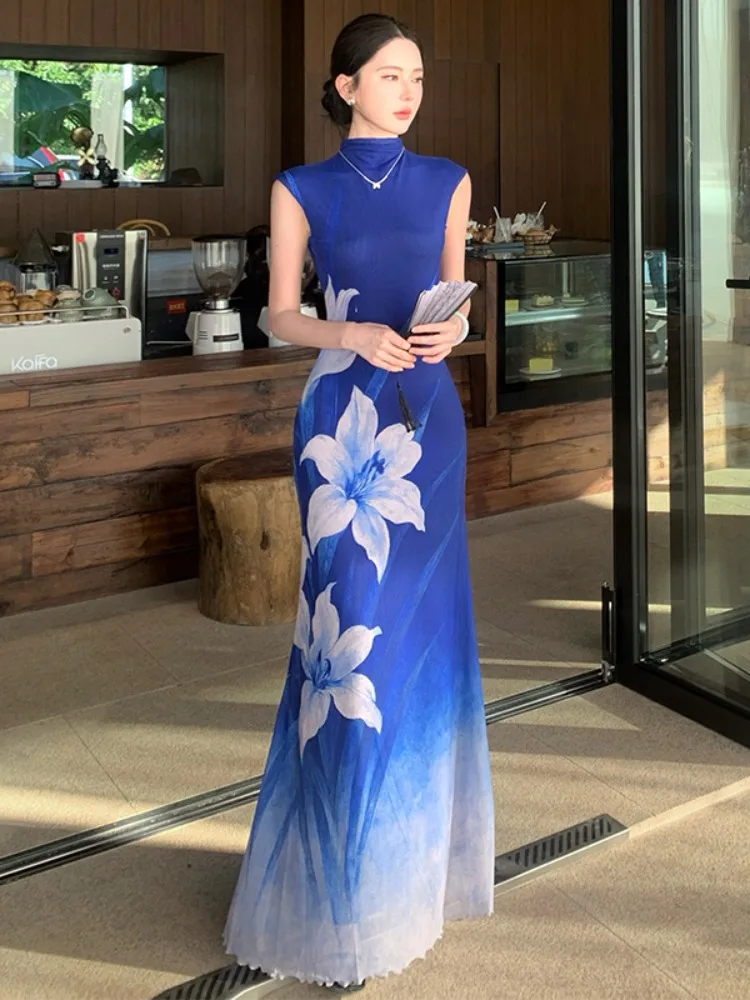 New Chinese Sle adient Blue Svel Slim Fit Waist Cinching Long Qipao Dr Ci Walk A-Line Skirt Thinming Long Dr
New Chinese Sle adient Blue Svel Slim Fit Waist Cinching Long Qipao Dr Ci Walk A-Line Skirt Thinming Long Dr