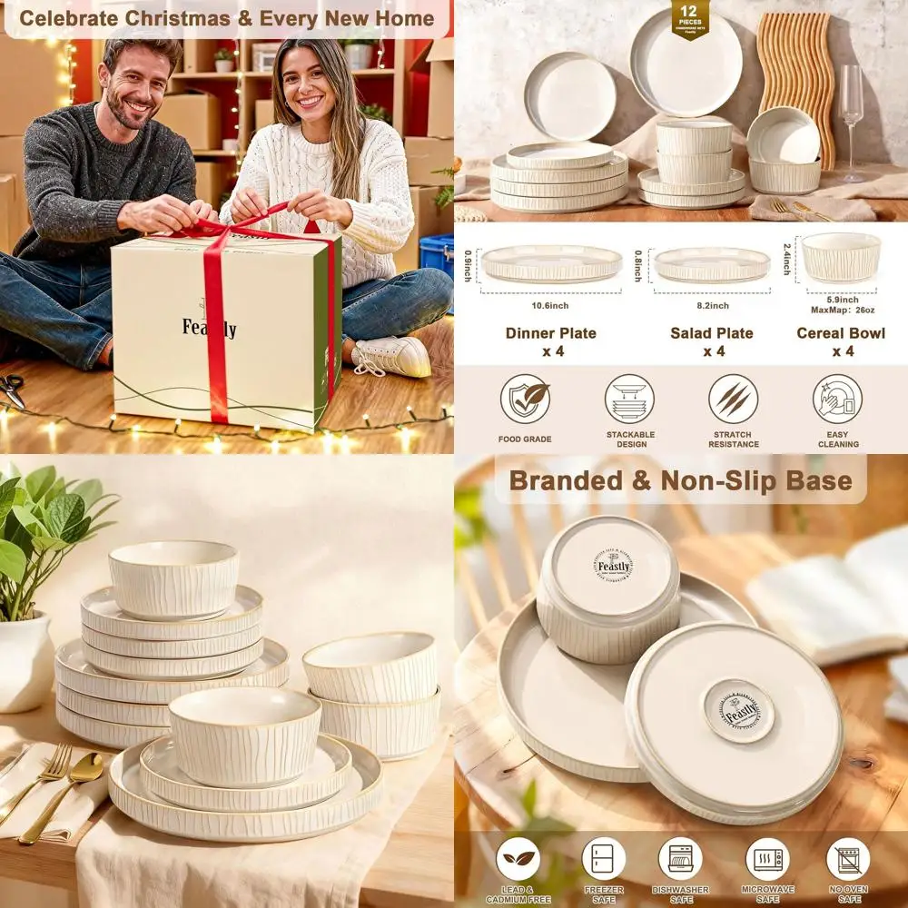 4-Piece Dinnerware Set: Ribbed Reactive Glaze, Cappuccino White, Microwave & Dishwasher Safe, Ideal Christmas & Housewarming Gif
4-Piece Dinnerware Set: Ribbed Reactive Glaze, Cappuccino White, Microwave & Dishwasher Safe, Ideal Christmas & Housewarming Gif