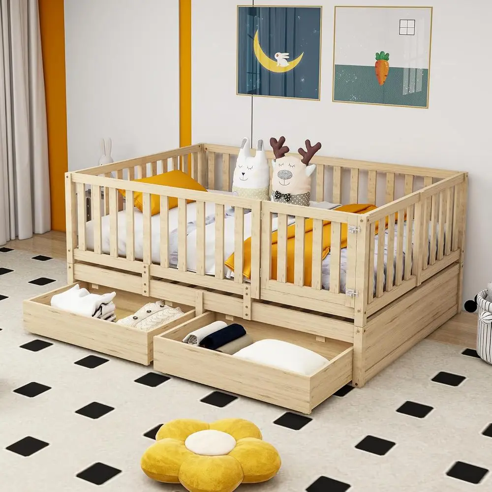 Size Daybed with Guardrails and 2 Drawers - Multi-Use for Adults, Teens, Toddlers (Natural Wood)
Size Daybed with Guardrails and 2 Drawers - Multi-Use for Adults, Teens, Toddlers (Natural Wood)