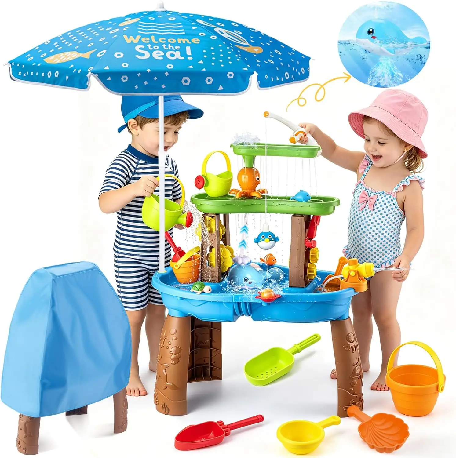 Kids Water Table with Umbrella and Auto Pump, 3-Tier Sand Play Set for Ages 3-8
Kids Water Table with Umbrella and Auto Pump, 3-Tier Sand Play Set for Ages 3-8
