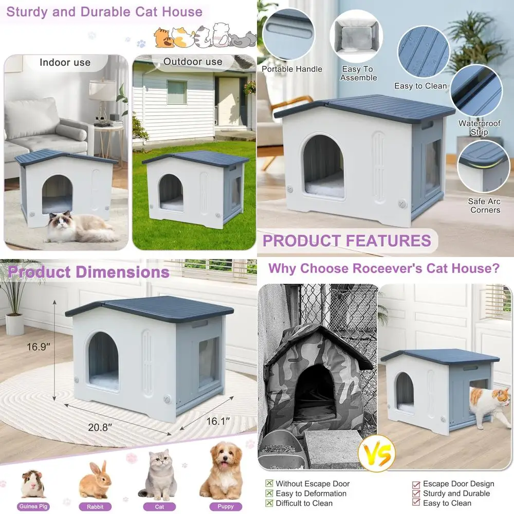 Gray Waterproof Outdoor Cat Shelter with Escape Door and Mat for Feral and Domestic Cats, Easy Assembly
Gray Waterproof Outdoor Cat Shelter with Escape Door and Mat for Feral and Domestic Cats, Easy Assembly