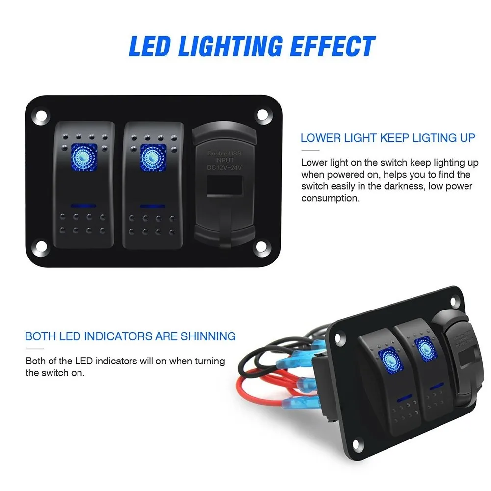 LED 2+1 3 Gang Switch \Panel With Voltage \Display And Dual USB For Car Marine RV Truck Boat Deck Cabin Hardware Accessories
LED 2+1 3 Gang Switch \Panel With Voltage \Display And Dual USB For Car Marine RV Truck Boat Deck Cabin Hardware Accessories